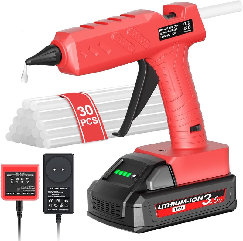 Samvinor Cordless Hot Glue Gun Kit with Battery and Charger, 3.5Ah Rechargeable M18 Battery, 30pcs 0.43'' Glue Sticks, Fast Preheating, Wireless Full Size Glue Gun for Crafts & DIY - Image 1